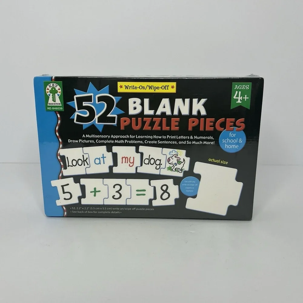 Key Education Write-On/Wipe-Off 52 Blank Puzzle Pieces Home School New Sealed